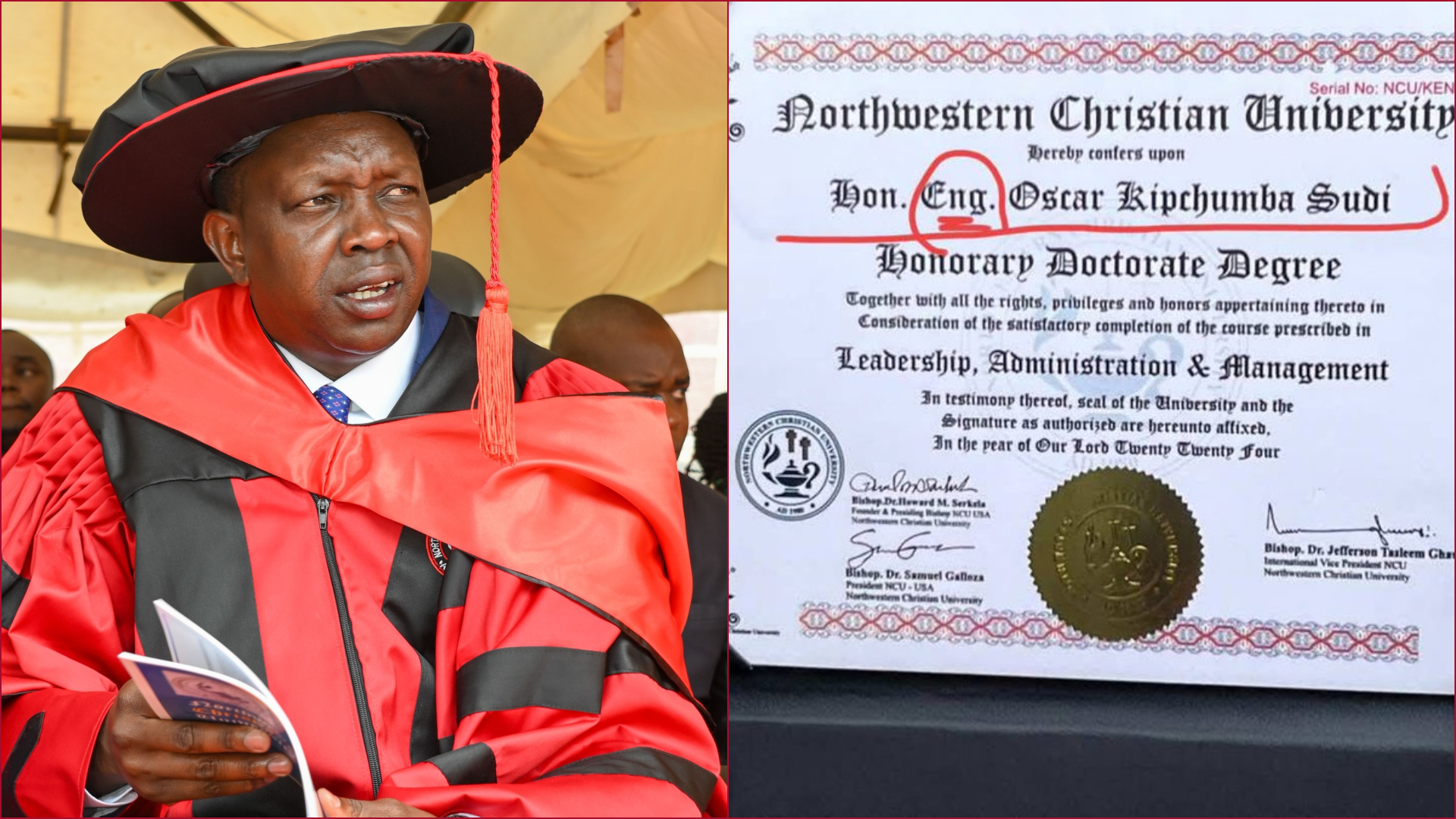 Kapseret Oscar Sudi was conferred with an Honorary Doctorate in Leadership, Administration, and Management.